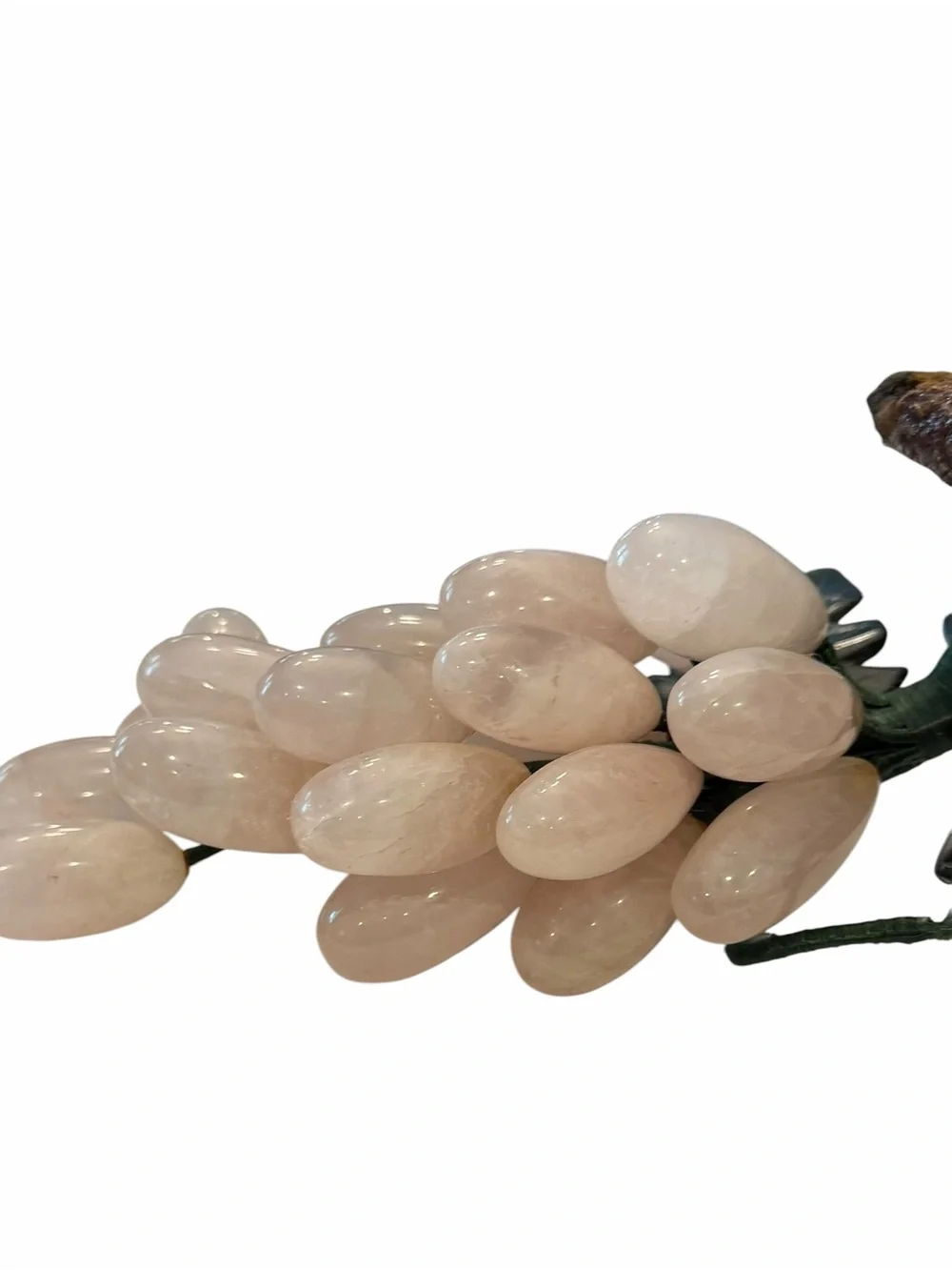 Pink‎ Rose Quartz Grape Cluster Green Jade Stone Leaves MCM Decor Mid Century